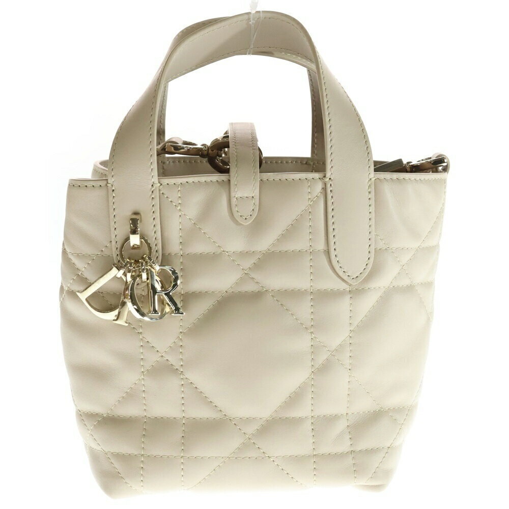 Christian Dior Vertical Handbag Shoulder Bag Beige Lambskin Leather